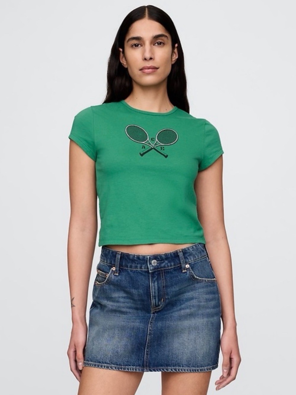 GAP Green Cropped Tennis Graphic Tee - Women XL